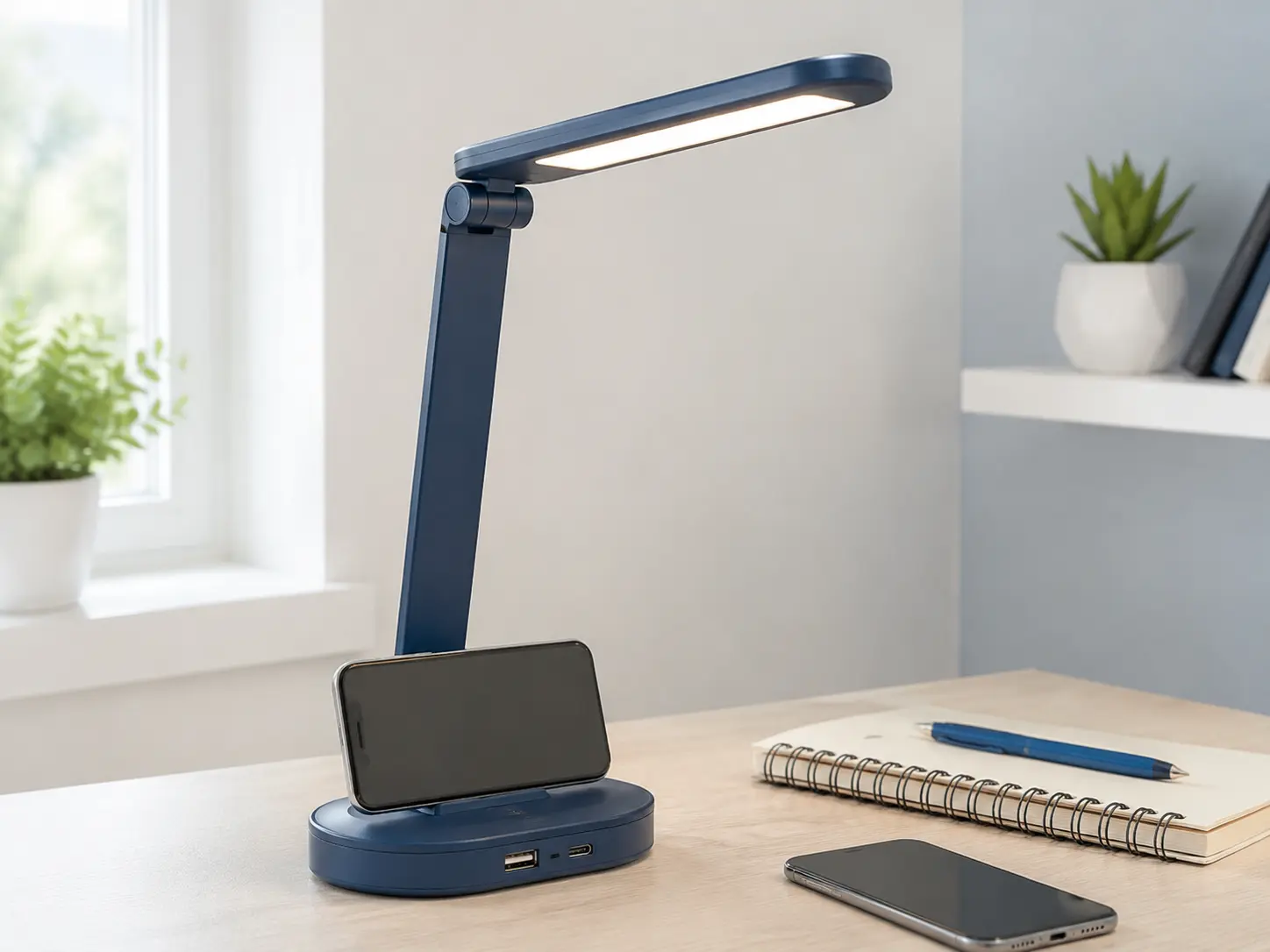 Lampe de bureau compacte avec support de téléphone pour une chambre étudiante