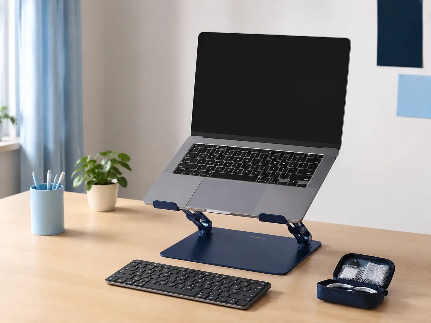 Support pliable pour ordinateur portable sur un bureau d’étudiant